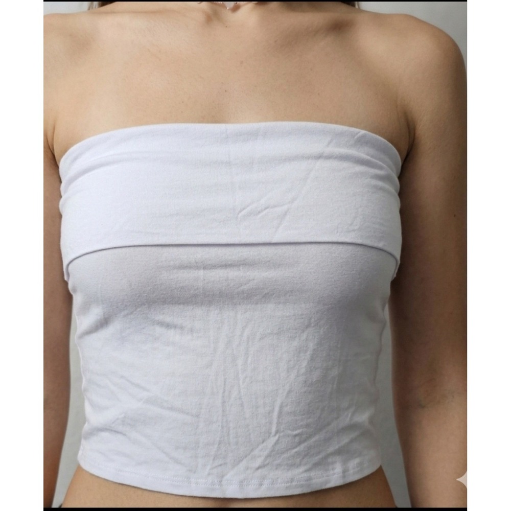 Antistar White Tube Top Size Large Foldover Lined Tube Top Stretch With Grip